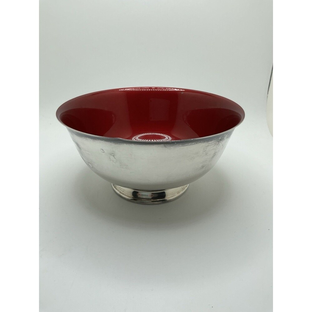 Vintage Reed & Barton Red Enameled | Silver-plated Paul Revere Footed Bowl 1120